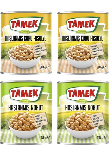 Tamek Haşlanmış Kuru Fasulye - Nohut 800 Gr 4 Lü Karma Paket