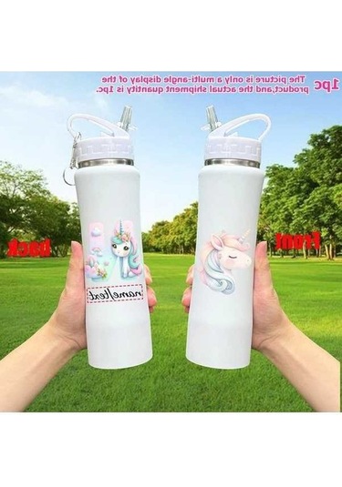 Trendooze Sunshine022 25oz Unicorn Vakum Termos, Kişiselleştirilebilir Uv Baskılı Tasarım, Özel İsimli Matara, Okul-dış Mekan Beyaz