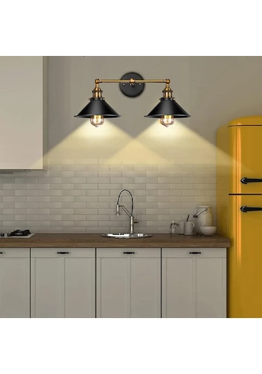 Riolight Rustik,vinage,retro 2xe27 Siyah Metal Hareketli Başlık Duvar Aplik Şapka Çapı:23cm Siyah