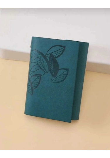 Yaprak Baskılı Deri Kapaklı Özel Tasarım Hediyelik Deri Kaplı Ajanda Anı-not Defteri Yeşil İthal Ürü Yeşil