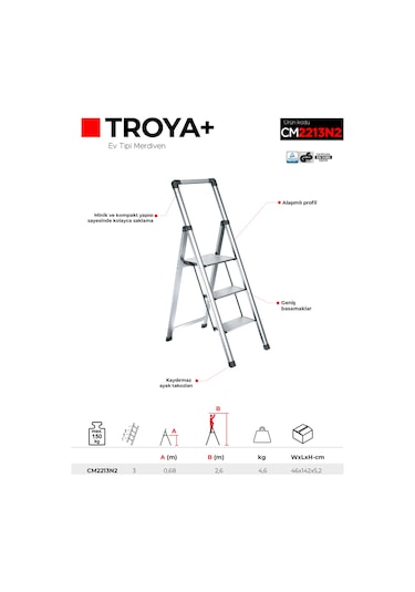Çağsan 3 Basamaklı Troya+ - Ev Tipi Merdiven Cm2213n2