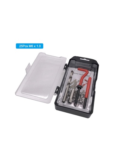 Symbee Motor Ve Otomobil Için Çelik Vida İripli Tamir Seti M6 X 1.0, 25 Parça, Plastik Kutu