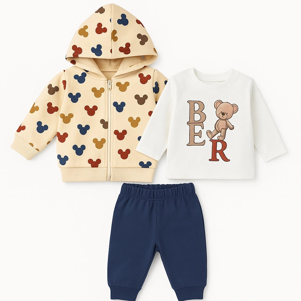 Bear Hırkalı Erkek Bebek Eşofman Takım Mavi