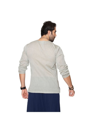 Uzun Kol Şile Bezi Zımbalı Erkek Tshirt Taş 3031