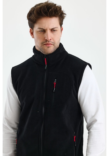 Monox Erkek Tam Fermuarlı Spor Polar Yelek Siyah