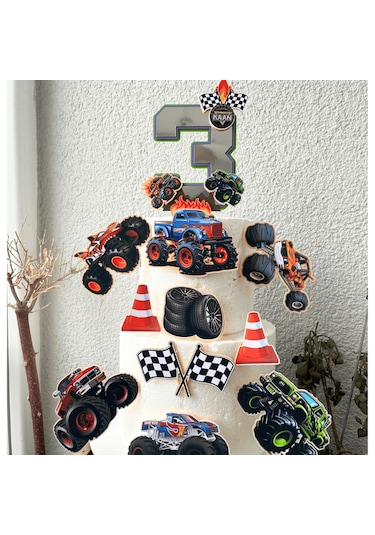 Canavar Kamyon Temalı Erkek Çocuk Doğum Günü İsme Özel 3d Pasta Süsü Seti Çocuk