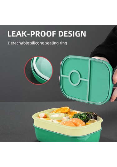 Leezsing 1.9l Bento Kutusu Yemek Kutusu Yemek Takımı Seti 8 Bölme 3 İstiflenebilir Kap Yetişkinler Çocuklar Kamp Ofis İçin Büyük Kapasite Yeşil