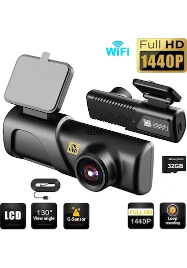 Araç Kamerası Wifi Hd 2k 1440p, Araba Dvr İçin, Kablosuz Video Kaydedici Usb / Acc 24h, Park Modu