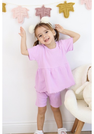 Fırfırlı Şortlu Takım Lila