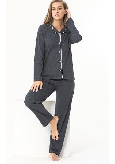 Gömlek Uzun Kol Antrasit Pijama Takımı Antrasit