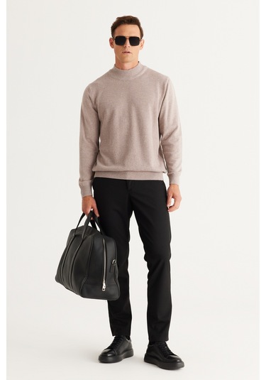 Ac&Co / Altınyıldız Classics Erkek Vizon Standart Fit Normal Kesim Yarım Balıkçı Yaka Pamuklu Triko 4A4921100008VIZS Vizon