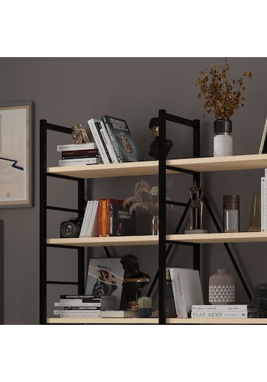 6 Raflı Metal Kitaplık İki Modül-metalk02-akça Ağaç
