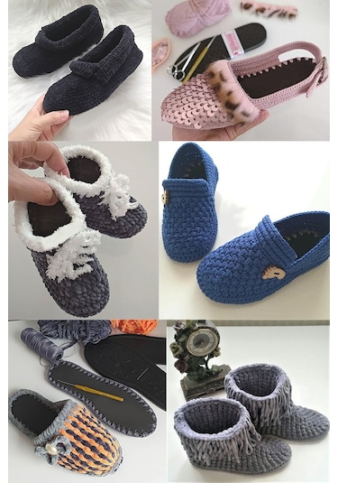 İpekbazaar Eva - Yün Keçe Hobi Örgü Panduf Patik Tabanı Kaydırmaz - 12 Çift