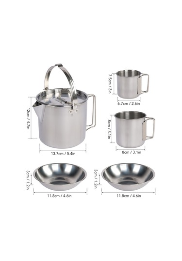 Neevoyu Kamp Çelik Su Isıtıcısı Seti - 5 Parça, Hızlı Isınma, Katlanabilir Sap, Hafif Ve Taşınabilir Gümüş