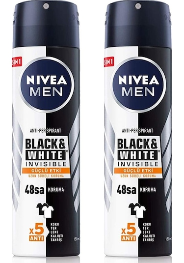2 Adet Men Black & White Invisible Güçlü Etki Erkek Deodorant Spr