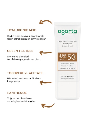 Agarta Matlaştırıcı Parlama Karşıtı Güneş Kremi SPF50+ 50 ML