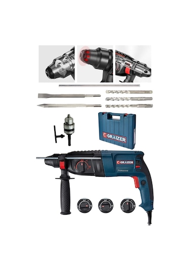 Graizer GRZ3000 3000 W Kırıcı Delici Matkap + Yedek Mandren + 5 Parça Uç Seti