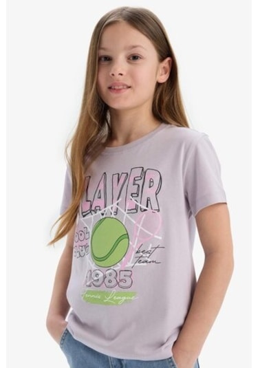 DeFacto Kız Çocuk Bisiklet Yaka Anime Baskılı Kısa Kollu Tişört E0351A825SMPR306 Mor DeFacto Kız Çocuk Bisiklet Yaka Anime Baskılı Kısa Kollu Tişört E0351A825SMPR306 Mor