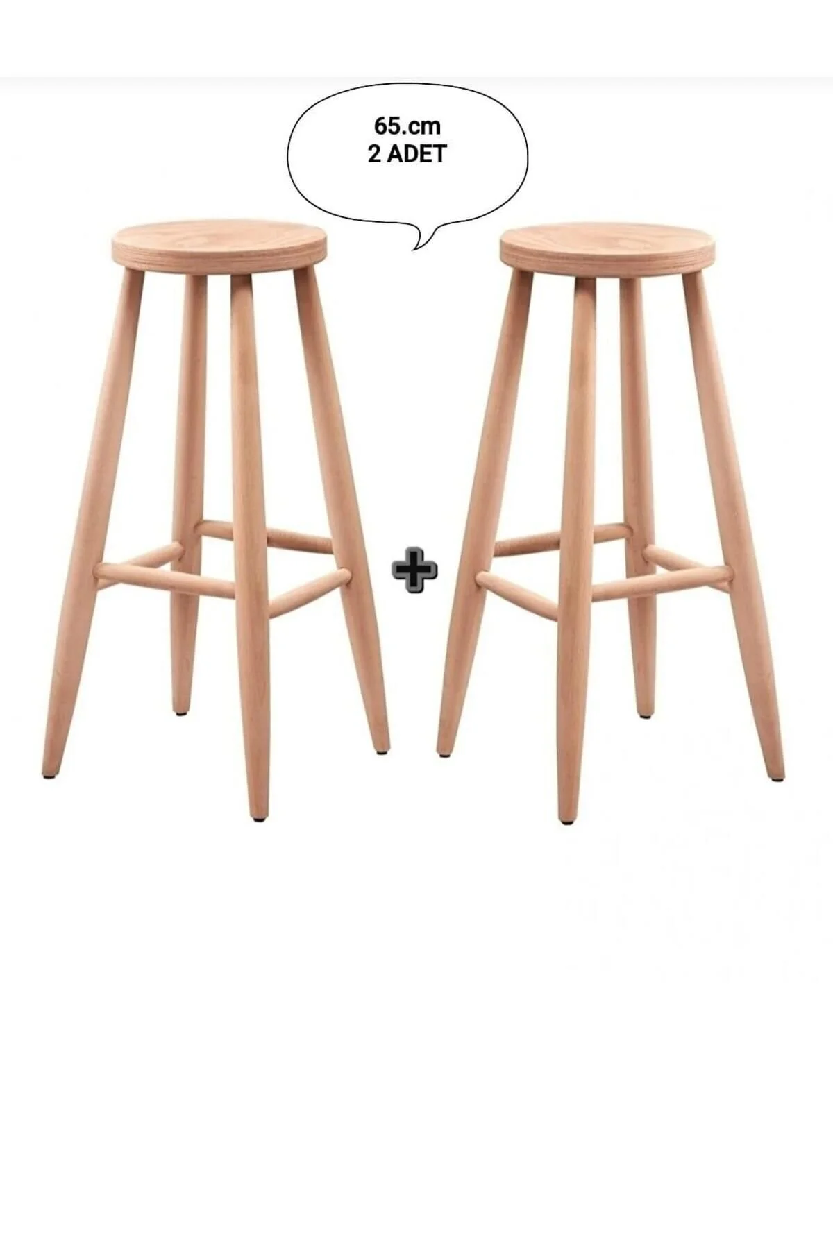 Clk Home Ahşap 65 Cm Yuvarlak Bar Tabure Sandalye 2 Adet Ahşap
