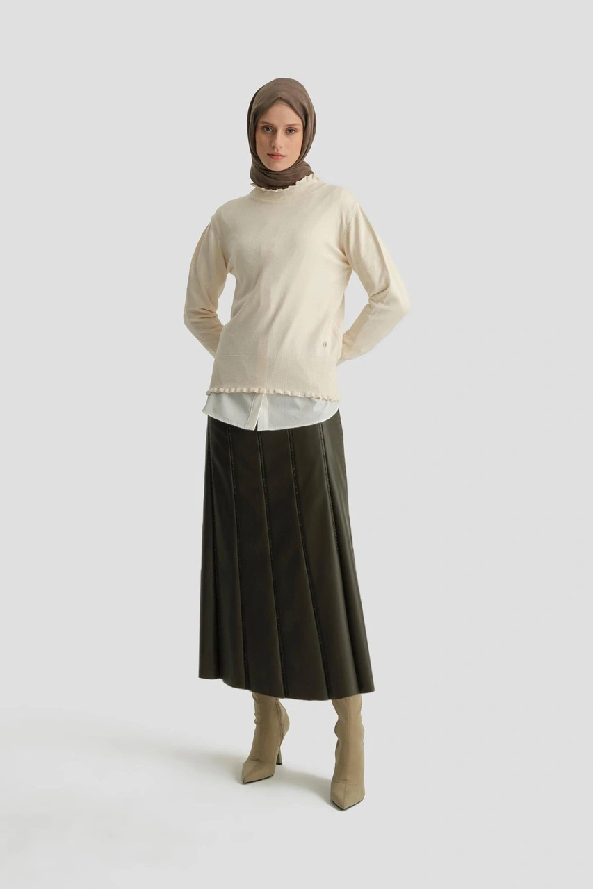 Armine Fırfır Detaylı Kazak 25kd7007 Ekru Ekru