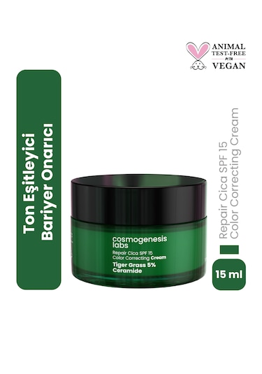 Cosmogenesis Labs Ton Eşitleyici Tiger Grass Bariyer Onarıcı ve Nemlendirici Koruma Vegan Cica Krem SPF15 15 ML