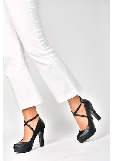 Fox Shoes Siyah/Platin Platform Topuklu Kadın Ayakkabı M348007609