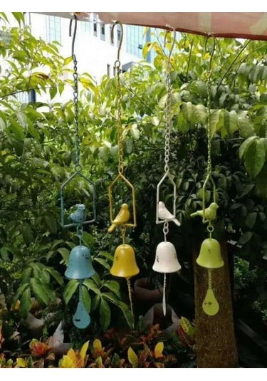 Yunboo Günlük Bahçe Dekorasyonu Kuş Desenli Demir Çanak Çanak, Doğa Sesleriyle Zenginleştirici, İç Ve Dış Mekanlar İçin Asılı Dekor, Retro Beyaz