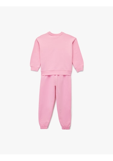 Koton Baskılı Uzun Kollu Bisiklet Yaka Şardonlu Eşofman Takımı Pembe 6wkg10223ak Gül