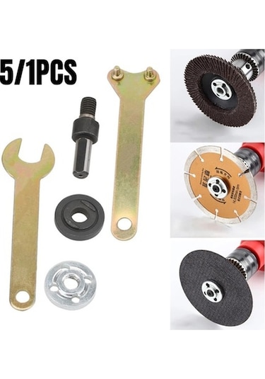 Pazly 3/8'' 10mm Açılı Taşlama Mandren Adaptörü Seti + Disk Tutucu & 2 Anahtar 5'li Paket