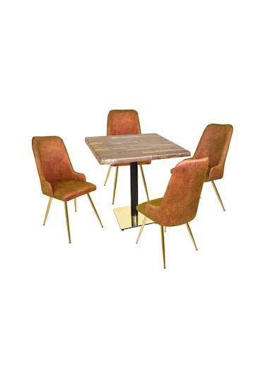 Beymobilya Karanfil Gold Werzalit Kare - Çırağan Gold Masa Takımı (80X80) (520892021)