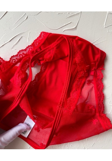 Arya Japon Style Arkası Tül Cut-out Dantel Detaylı Cheeky Külot/s Kırmızı