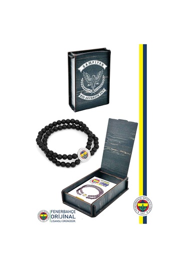 Fenerbahçe Lisanslı Fb Logo Çiftli Mat Onix Doğaltaş Bileklik Hediyelik Ahşap Kutulu