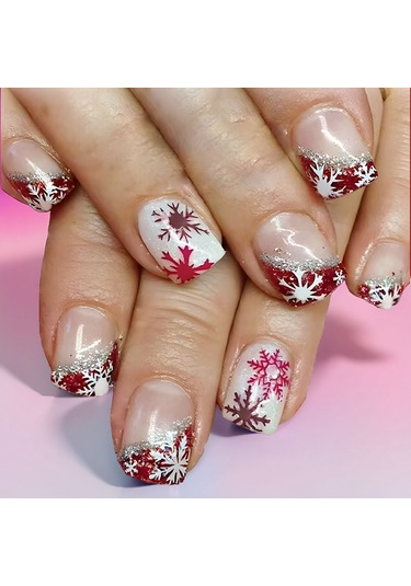 Kısa Parlak Kare Tırnaklar Yeni Noel Kırmızı Ve Beyaz Degrade Simli Şeritler Çıkarılabilir Giyilebilir Tırnak Sanatı 24 Parça Dahil Araçlar Ys424