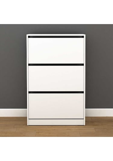 Flat Duo 3 Katlı Geniş Ayakkabılık Dolabı - Beyaz