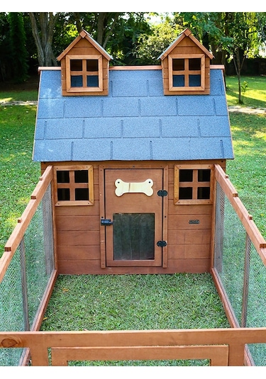 Mandu Bahçeli Ultra Lüks Ahşap Köpek Kulübesi Evi