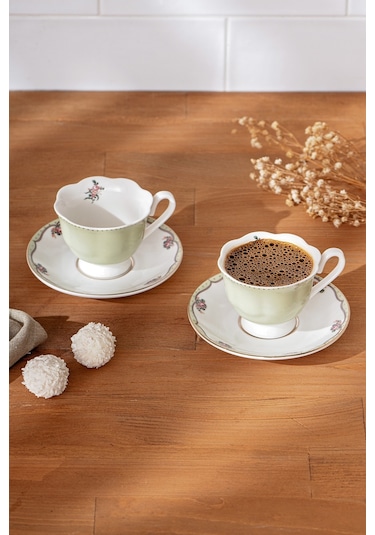 Emsan Romantic 2 Kişilik New Bone Kahve Fincan Takımı 90 Ml Yeşil