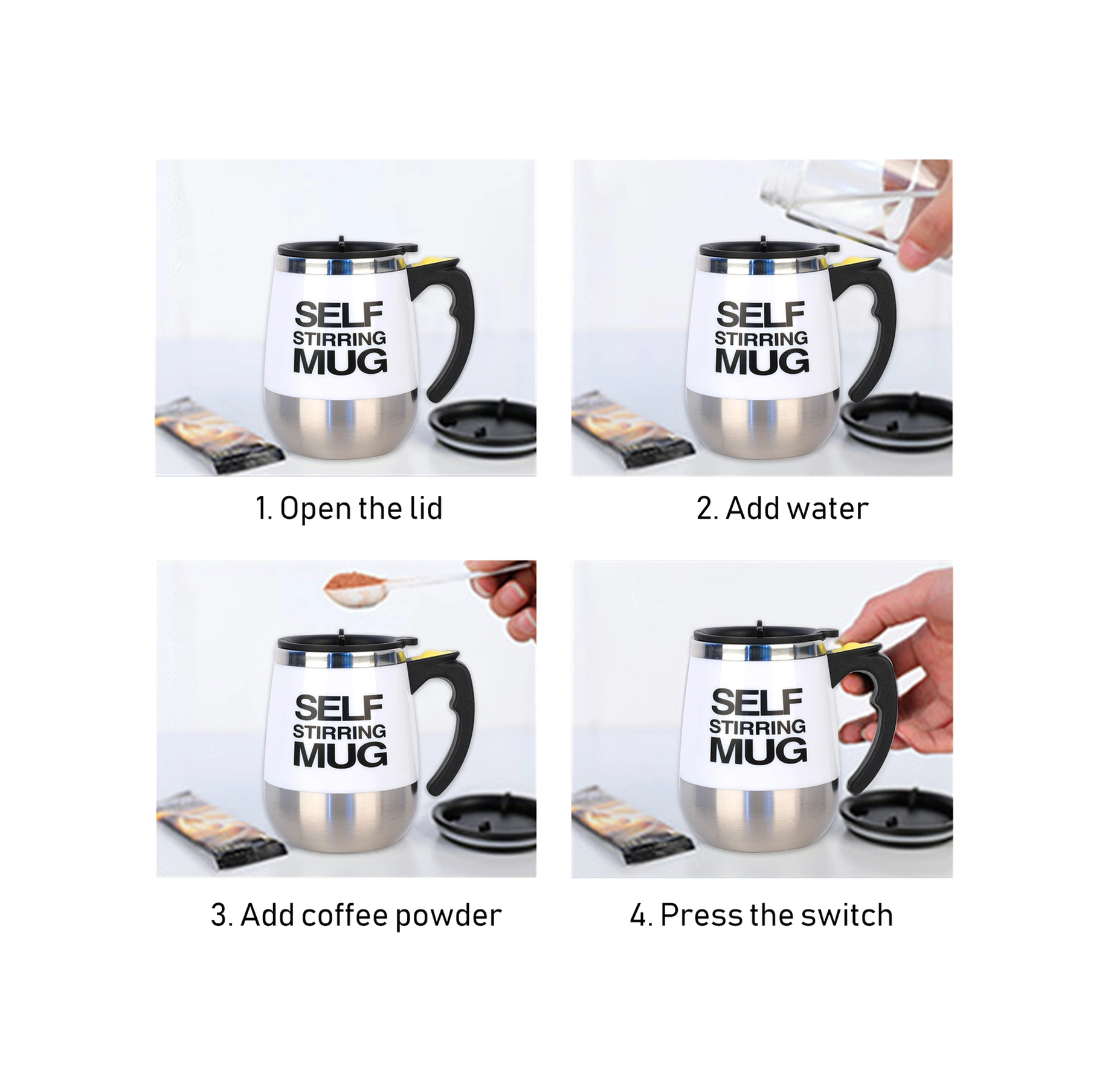 Youtek 400ml Otomatik Kahve Karıştırıcı Bardak, Elektrikli Çift Katlı Kapaklı, Isıya Dayanıklı, Kahve-süt-protein Tozu Karıştırır Beyaz