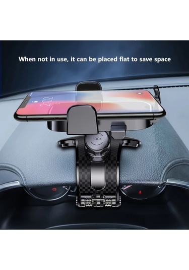 Xuweiwei 1 Adet Siyah Evrensel Araba Telefon Tutucu 360 Derece Dönebilen Karbon Fiber Desenli Şok Emici Abs Çok Fonksiyonlu Navigasyon Tutucu