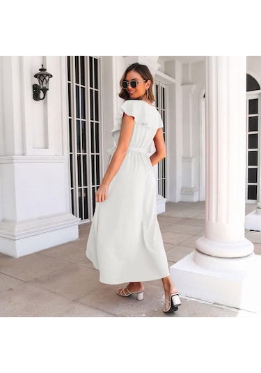 Gmxıa Kadın Modası Günlük Düz Renk Baskı Kısa Kollu V Yaka Bluzlar Ve Gömlekler Beyaz