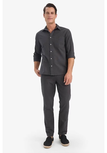 Defacto %100 Pamuk Slim Fit Keten Görünümlü Jogger Antrasit Erkek Pantolon D2671ax/ar9 Antrasit