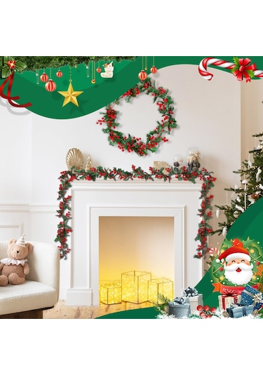 Gajeena Noel Dekoru İçin Yapay Kırmızı Yaban Mersini Ziebağı, 1.8 Metre Uzunlukta, Dekoratif Lifelike Noel Süsü