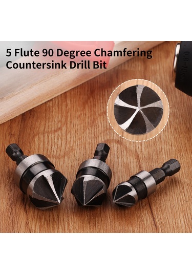 Teltree Ahşap Ve Yumuşak Malzemeler İçin 90 Derece Kesici, 5 Telli, 1/4 İnç Altıgen Saplı, Hızlı Talaş Atımı, 12-16-19 Mm, Siyah Köşe Oluşturucu Aleti