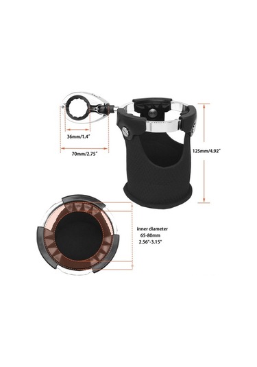 Sandwich Motor Sırtı Bardağı Tutucu, Siyah Krom + Neopren, 7/8-1 1/4 Direk, 65-80mm İç Çap, Çoğu Model İçin Uygun