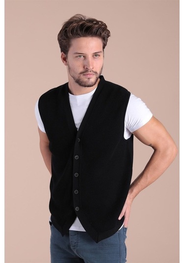 Ferraro Desenli Pamuk Triko Yelek - Siyah-Siyah