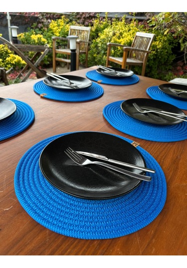 6 Lı Yuvarlak Supla Takımı Kolay Temizlenebilir, Modern Sofralar İçin Koyu Mavi