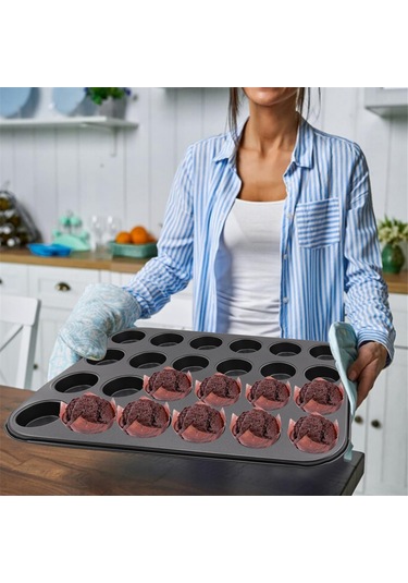 Xurunkeji 2'li Premium Yapışmaz Fırın Kabı 24 Bardaklık Mini Muffin Kalıbı, Bulaşık Makinesinde Yıkanabilir Siyah