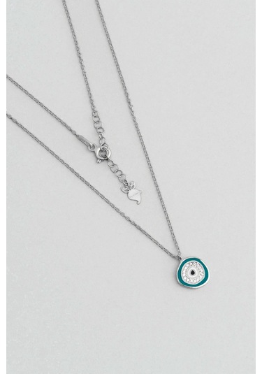 Horus'un Gözü 18 Ayar Beyaz Altın Kaplama 45 Cm Gümüş Nazar Kolye