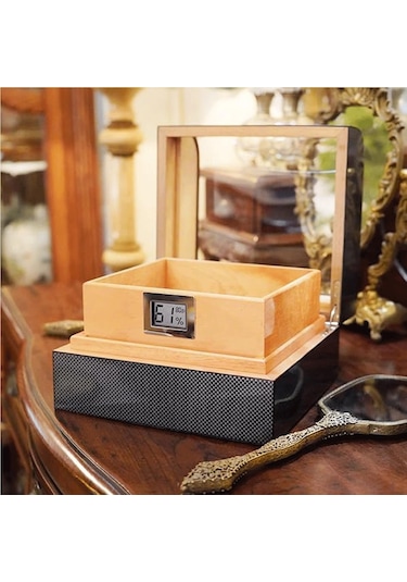 Cigarloong Camlı Puro Kutusu Humidor Karbon Desen 60's