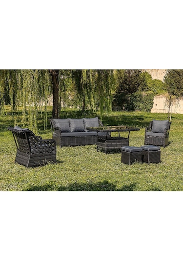 Btkconsept Oscar Rattan Bahçe Mobilyasi 3+1+1 Masali Koyu Gri