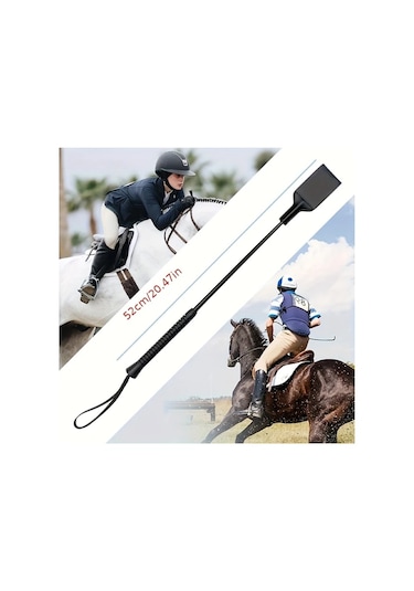 Elmpaly Siyah 1 Adet Binicilik Kamçısı Çift Vuruşlu Pu Deri At Kamçısı Siyah